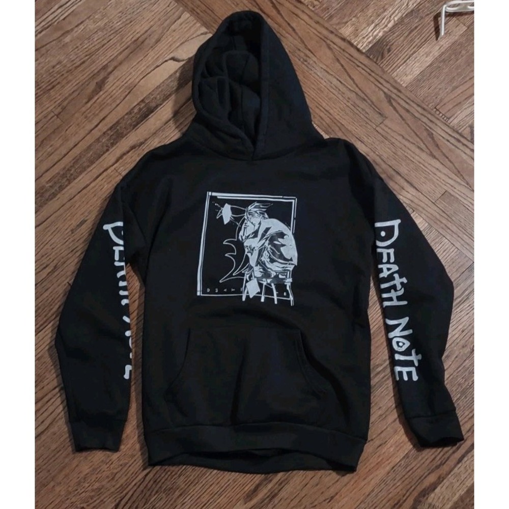 Death Note L Lawliet Graphic Hoodie Black Sleeve Print Anime Sweatshirt Medium